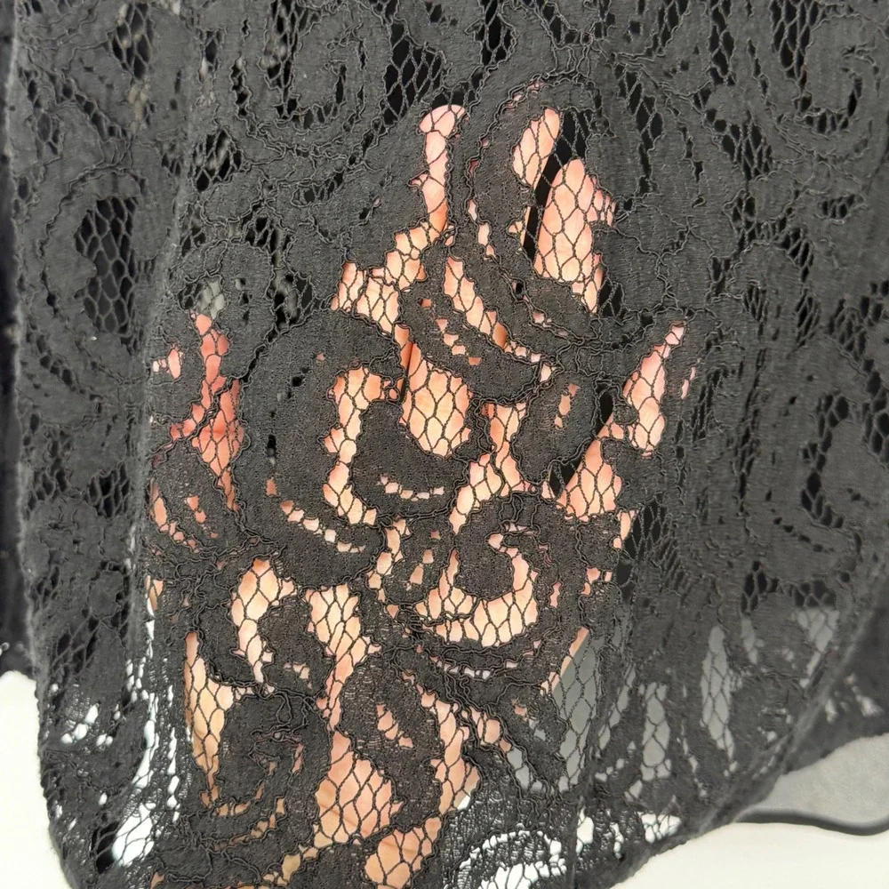 Michael Kors Black Lace Sheer Blouse Lined Long Sleeve‎ Romantic Goth Layered